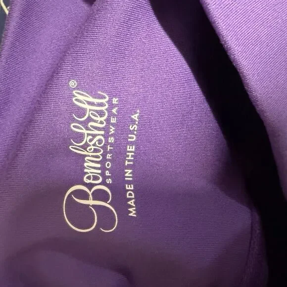 Bombshell Sportswear Purple High Rise Pocket Leggings XS Thigh Stripe Compressio - Picture 5 of 11